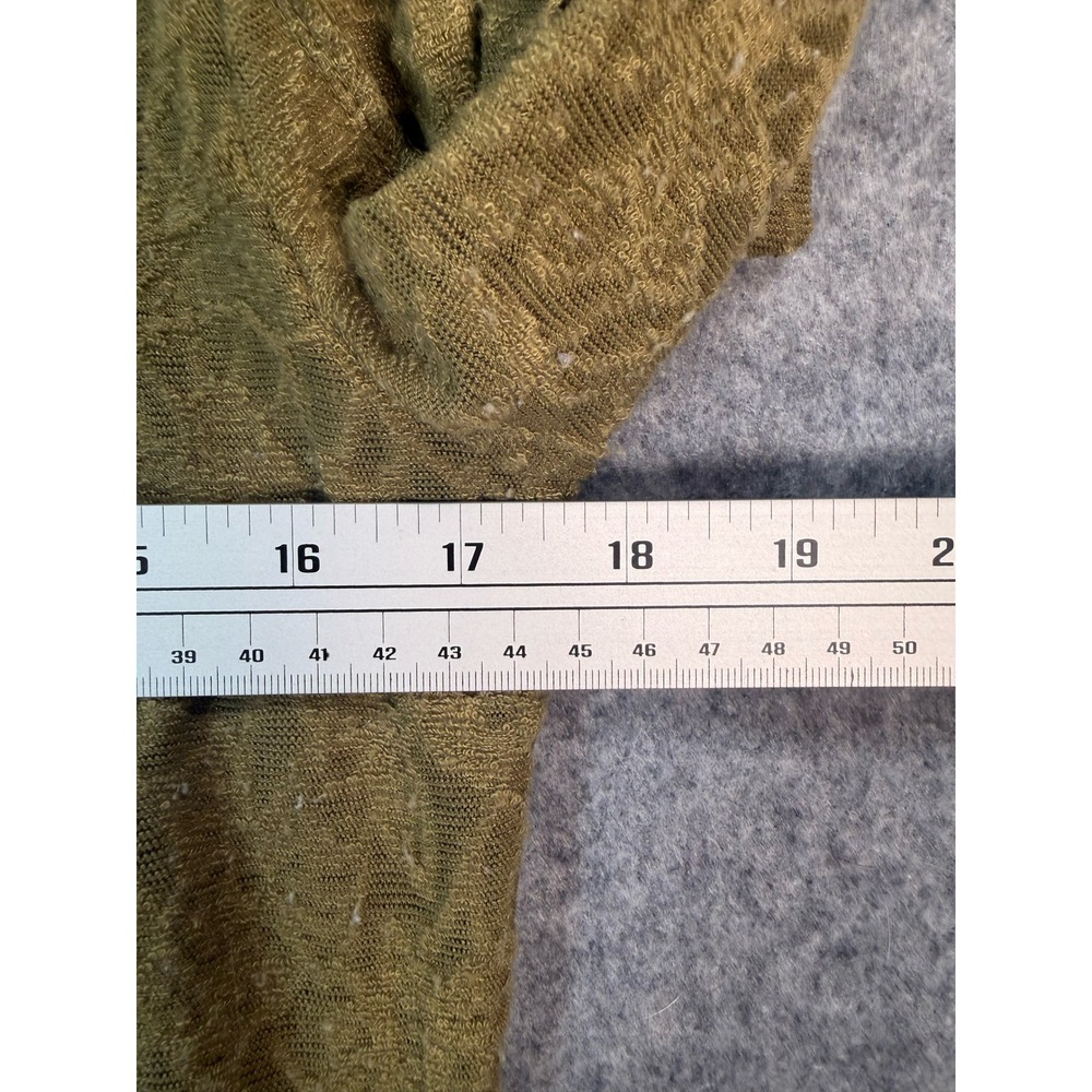 Olive Green Floral Textured Lace Knit Bell Sleeve Top Crew Neck Large - Picture 5 of 6
